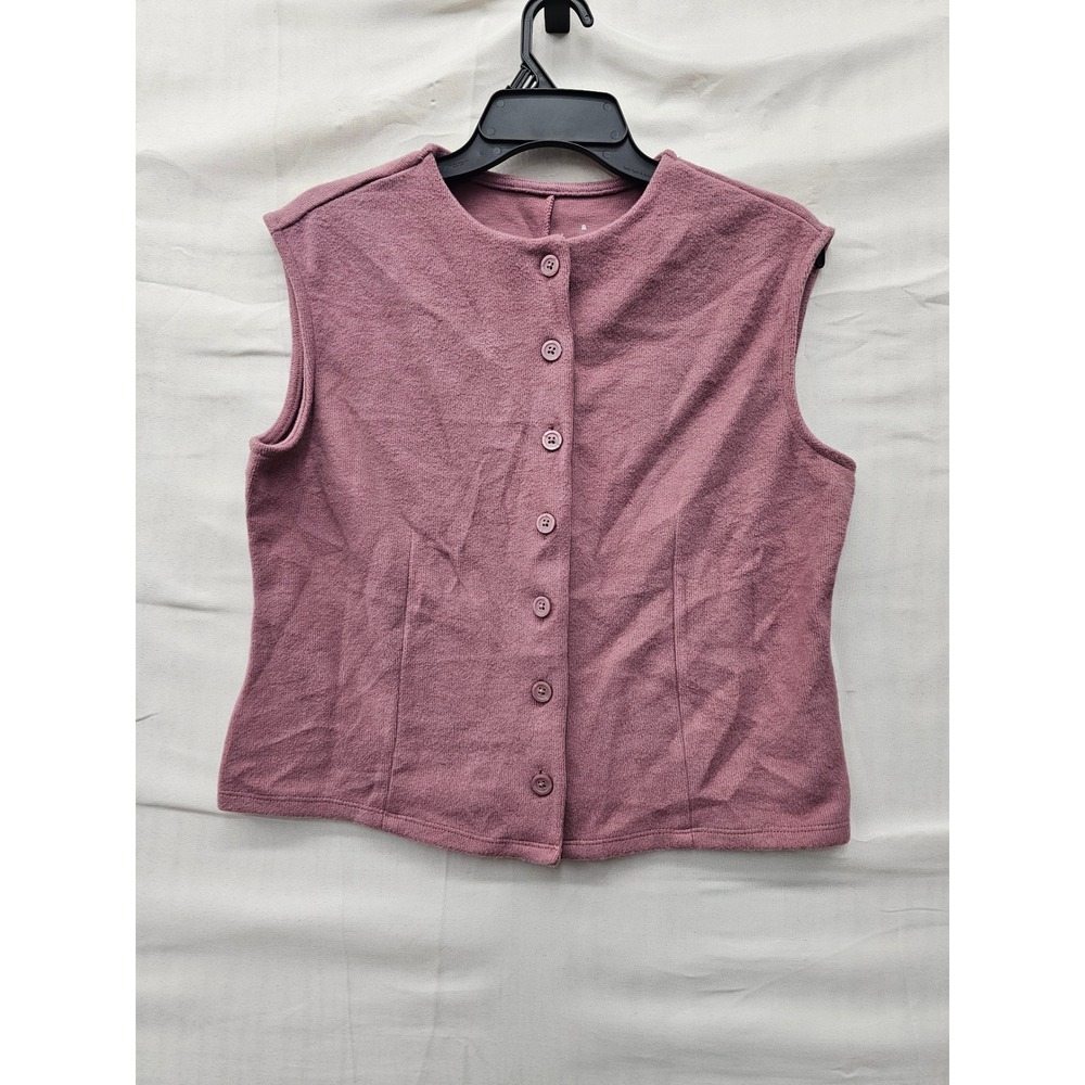 A New Day Womens Button Front Vest Mauve Cotton Blend Casual Size Medium